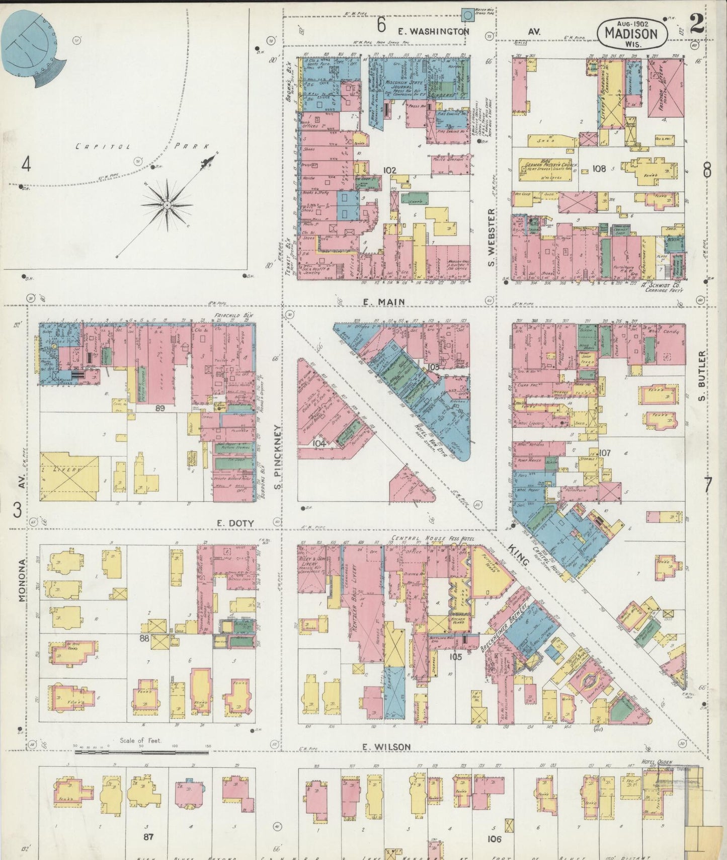 Sanborn Fire Insurance Map from Madison, Dane County, Wisconsin (1902), Sheet #0002 - Complete Map Set gallery image, historic Sanborn map, vintage wall art, Wisconsin Wisconsin
