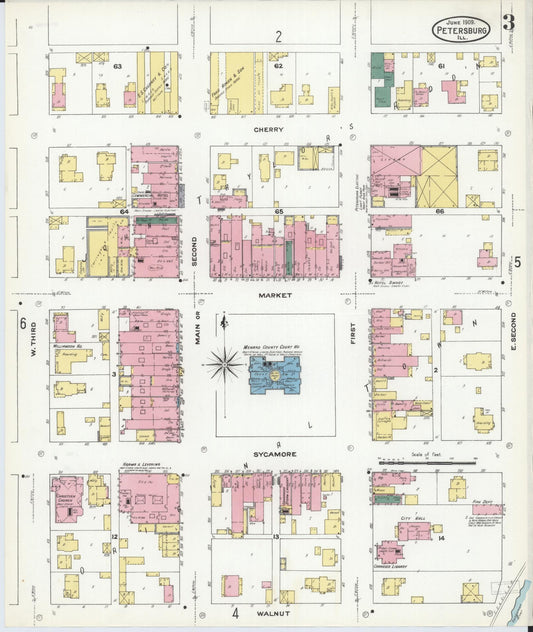 Sanborn Fire Insurance Map from Petersburg, Menard County, Illinois (1909), Sheet #0003 - Historic Sanborn Fire Insurance Map Print, vintage old map wall art, antique decor, genealogy gift, Illinois Illinois map