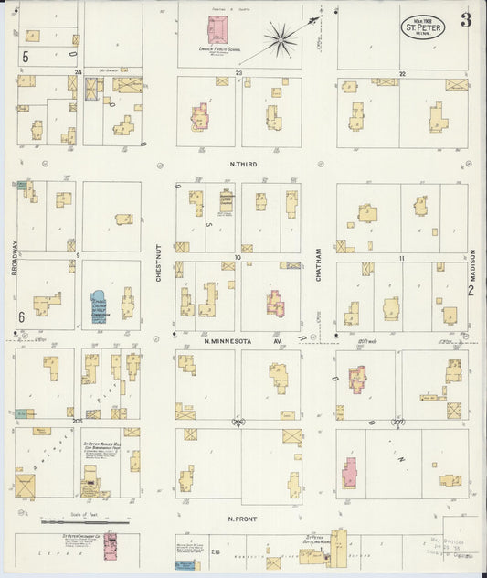 Sanborn Fire Insurance Map from Saint Peter, Nicollet County, Minnesota (1908), Sheet #0003 - Historic Sanborn Fire Insurance Map Print, vintage old map wall art, antique decor, genealogy gift, Minnesota Minnesota map
