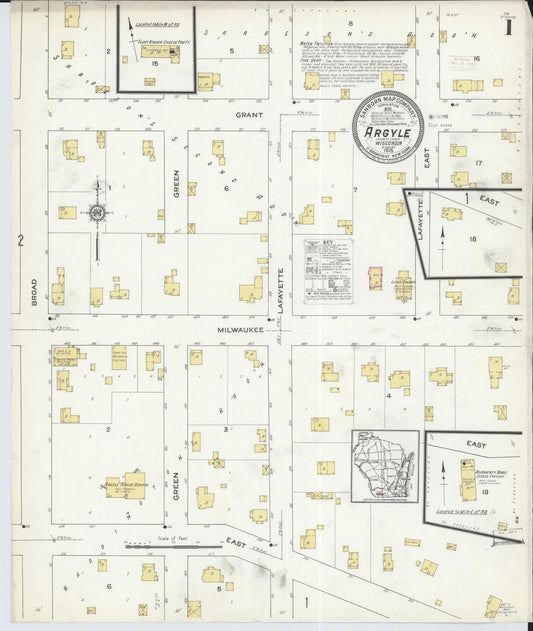 Sanborn Fire Insurance Map from Argyle, Lafayette County, Wisconsin (1915), Sheet #0001 - Historic Sanborn Fire Insurance Map Print, vintage old map wall art, antique decor, genealogy gift, Wisconsin Wisconsin map
