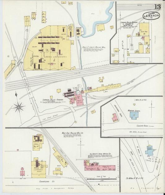 Sanborn Fire Insurance Map from Lebanon, Lebanon County, Pennsylvania (1896), Sheet #0013 - Historic Sanborn Fire Insurance Map Print, vintage old map wall art, antique decor, genealogy gift, Pennsylvania Pennsylvania map