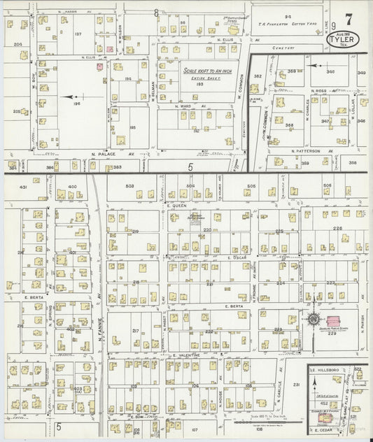 Sanborn Fire Insurance Map from Tyler, Smith County, Texas (1919), Sheet #0007 - Historic Sanborn Fire Insurance Map Print, vintage old map wall art, antique decor, genealogy gift, Texas Texas map