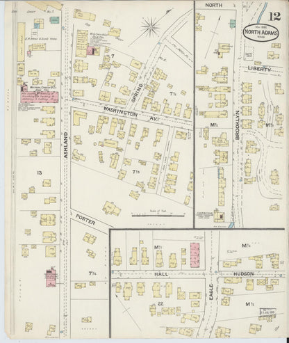 Sanborn Fire Insurance Map from North Adams, Berkshire County, Massachusetts (1888), Sheet #0012 - Historic Sanborn Fire Insurance Map Print, vintage old map wall art, antique decor, genealogy gift, Massachusetts Massachusetts map