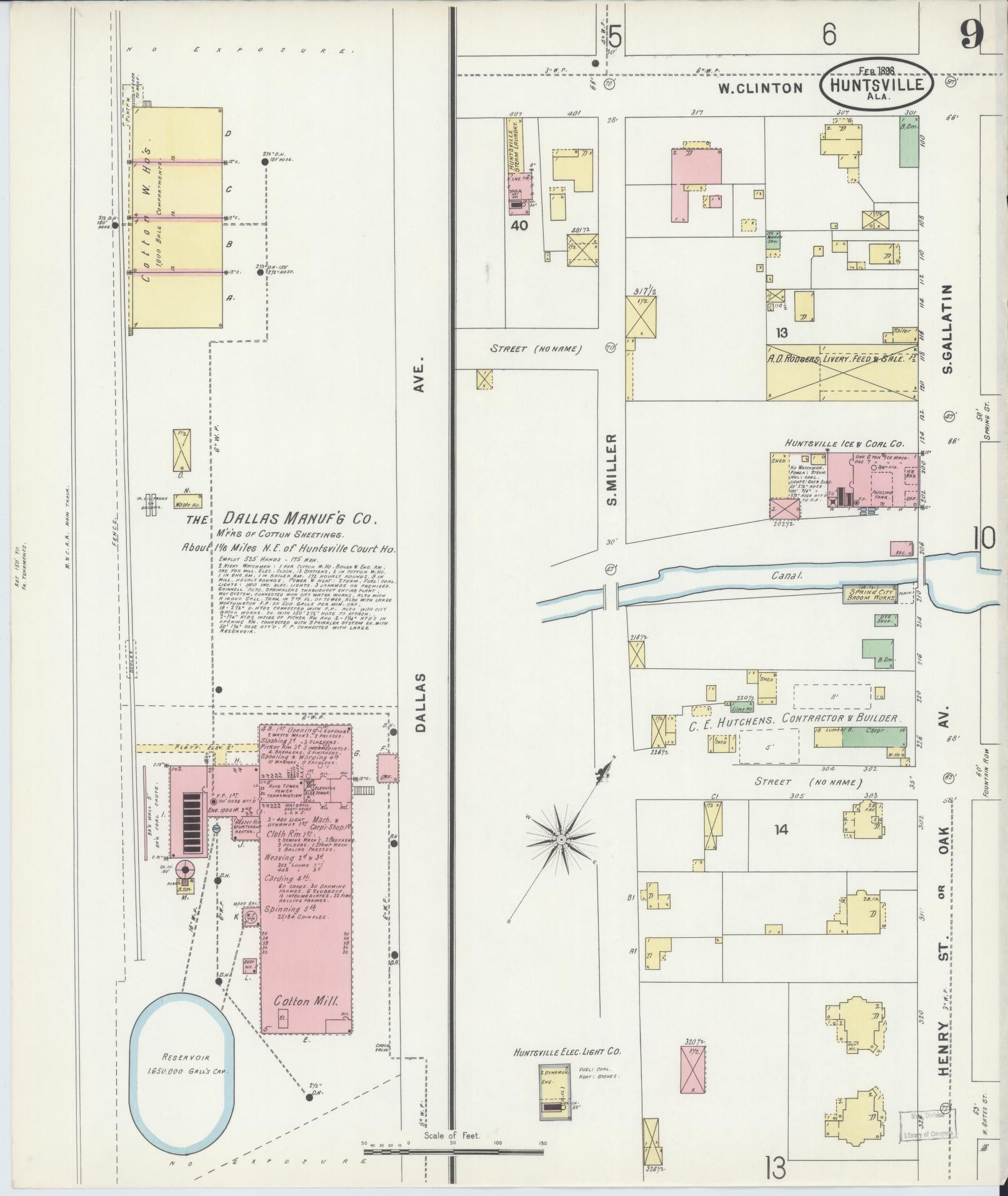 Sanborn Fire Insurance Map from Huntsville, Madison County, Alabama (1898), Sheet #0009 - Historic Sanborn Fire Insurance Map Print, vintage old map wall art, antique decor, genealogy gift, Alabama Alabama map