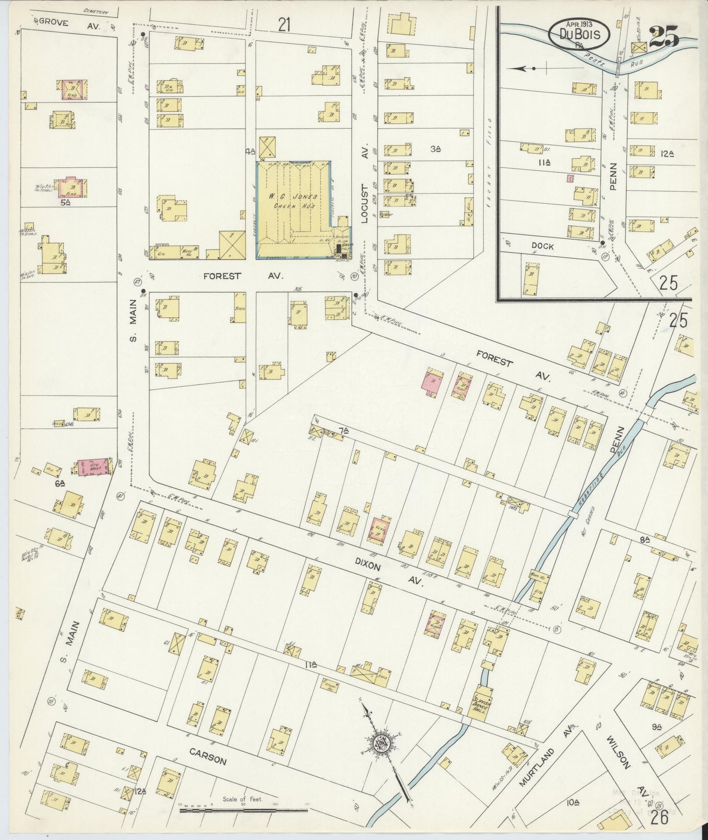 Sanborn Fire Insurance Map from Du Bois, Clearfield County, Pennsylvania (1913), Sheet #0025 - Historic Sanborn Fire Insurance Map Print, vintage old map wall art, antique decor, genealogy gift, Pennsylvania Pennsylvania map
