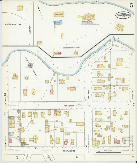 Sanborn Fire Insurance Map from Oconomowoc, Waukesha County, Wisconsin (1909), Sheet #0005 - Historic Sanborn Fire Insurance Map Print, vintage old map wall art, antique decor, genealogy gift, Wisconsin Wisconsin map