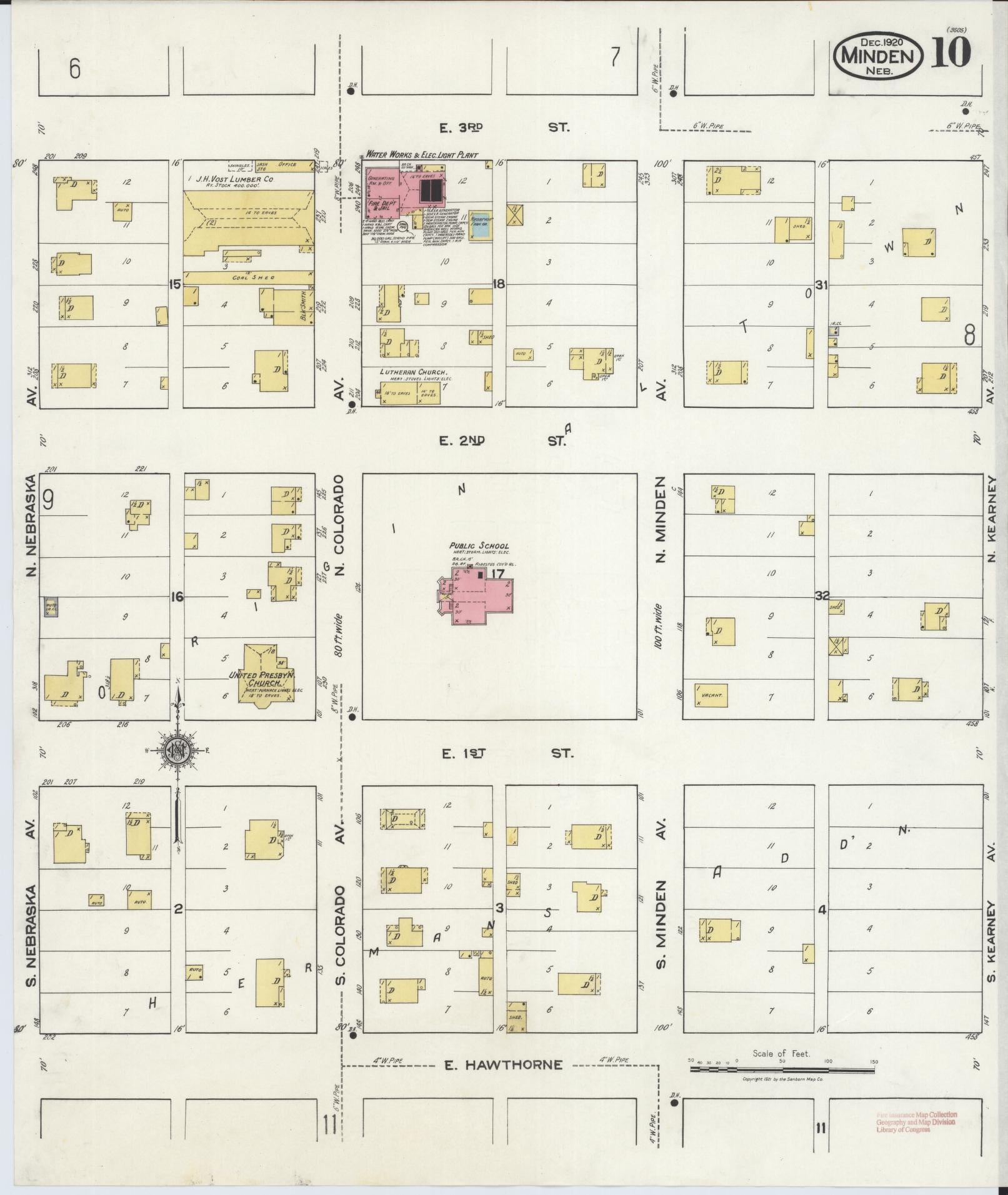 Sanborn Fire Insurance Map from Minden, Kearney County, Nebraska (1920), Sheet #0010 - Historic Sanborn Fire Insurance Map Print, vintage old map wall art, antique decor, genealogy gift, Nebraska Nebraska map