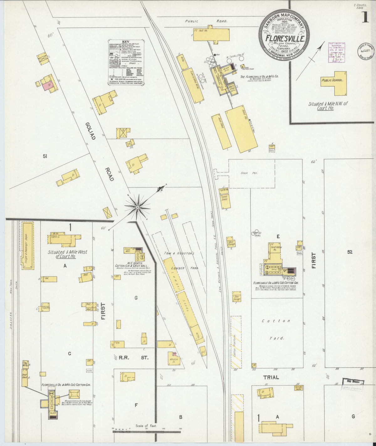 Sanborn Fire Insurance Map from Floresville, Wilson County, Texas (1902), Sheet #0001 - Historic Sanborn Fire Insurance Map Print, vintage old map wall art, antique decor, genealogy gift, Texas Texas map