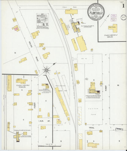 Sanborn Fire Insurance Map from Floresville, Wilson County, Texas (1902), Sheet #0001 - Historic Sanborn Fire Insurance Map Print, vintage old map wall art, antique decor, genealogy gift, Texas Texas map