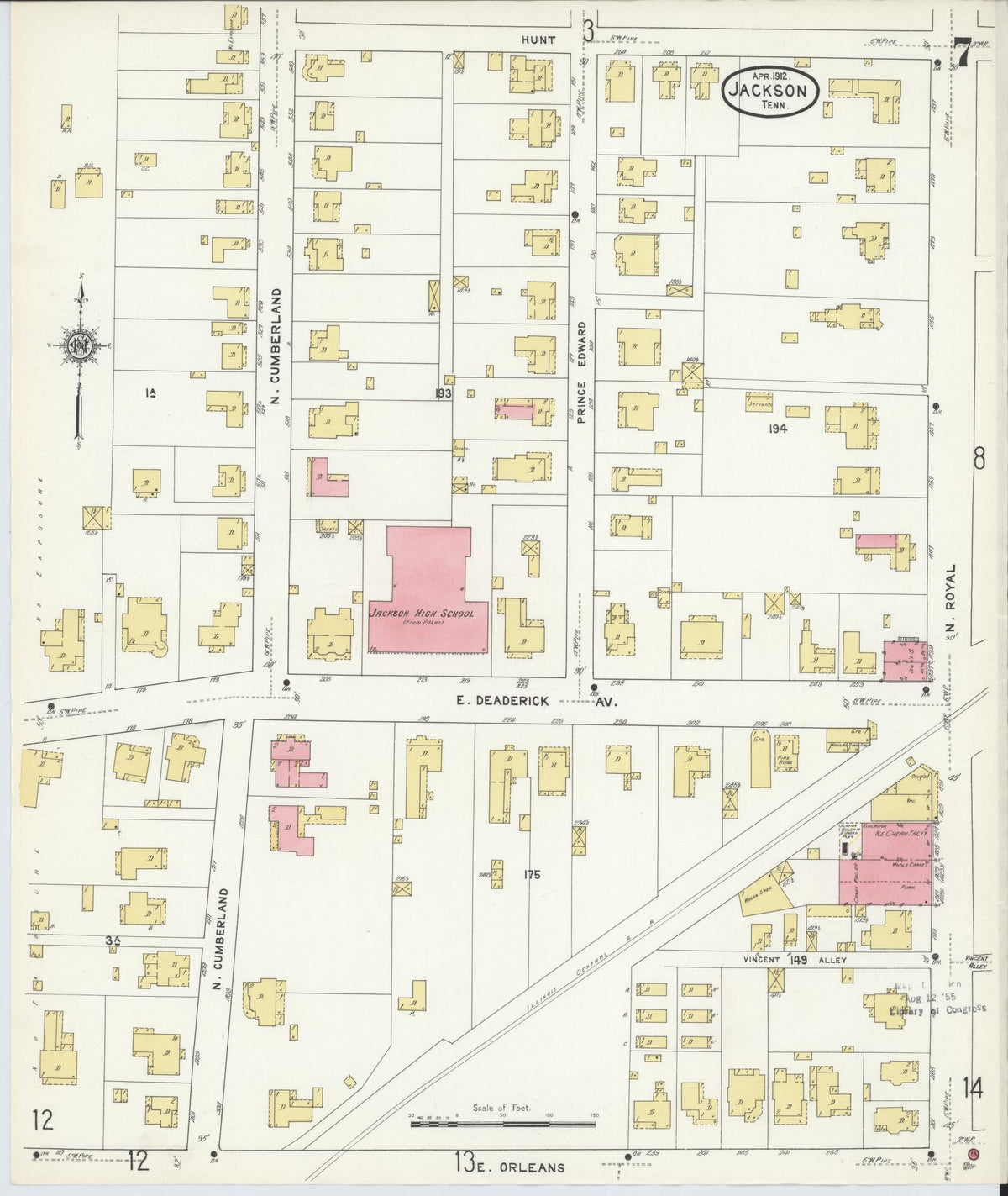 Sanborn Fire Insurance Map from Jackson, Madison County, Tennessee (1912), Sheet #0007 - Complete Map Set gallery image, historic Sanborn map, vintage wall art, Tennessee Tennessee