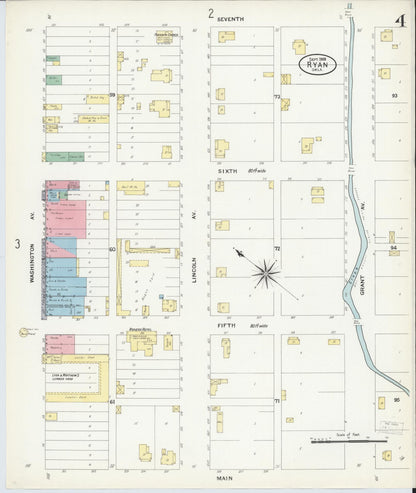 Sanborn Fire Insurance Map from Ryan, Jefferson County, Oklahoma (1908), Sheet #0004 - Complete Map Set gallery image, historic Sanborn map, vintage wall art, Oklahoma Oklahoma
