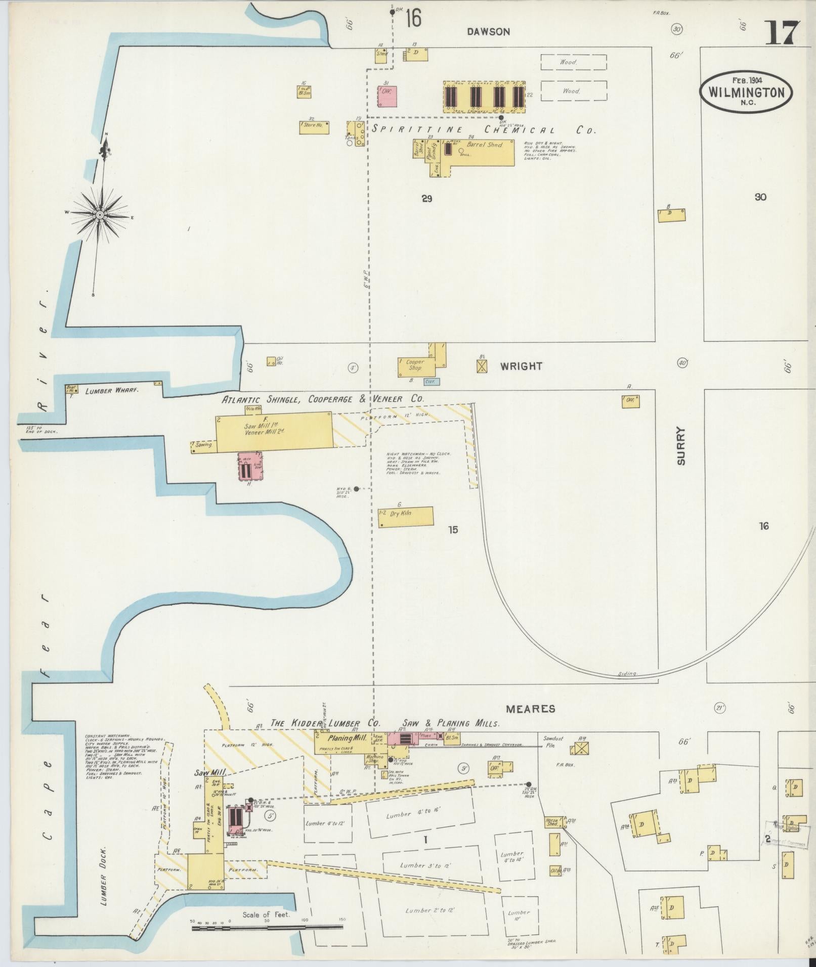 Sanborn Fire Insurance Map from Wilmington, New Hanover County, North Carolina (1904), Sheet #0017 - Historic Sanborn Fire Insurance Map Print, vintage old map wall art, antique decor, genealogy gift, North Carolina North Carolina map