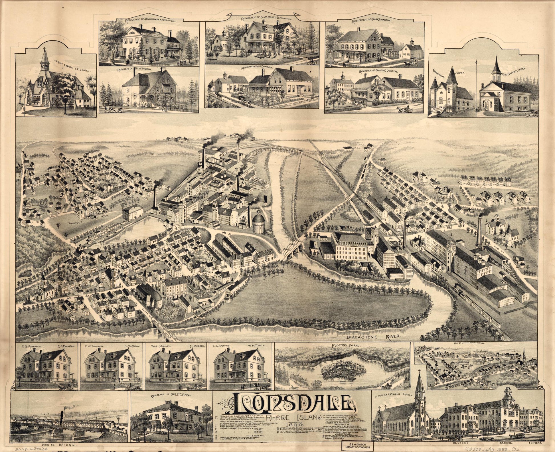 Lonsdale, Rhode Island, 1888. (1888) – Historic Bird’s-Eye View Panorama Print