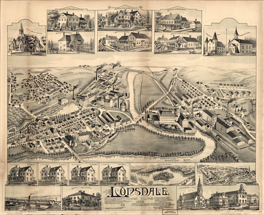 Lonsdale, Rhode Island, 1888. (1888) – Historic Bird’s-Eye View Panorama Print
