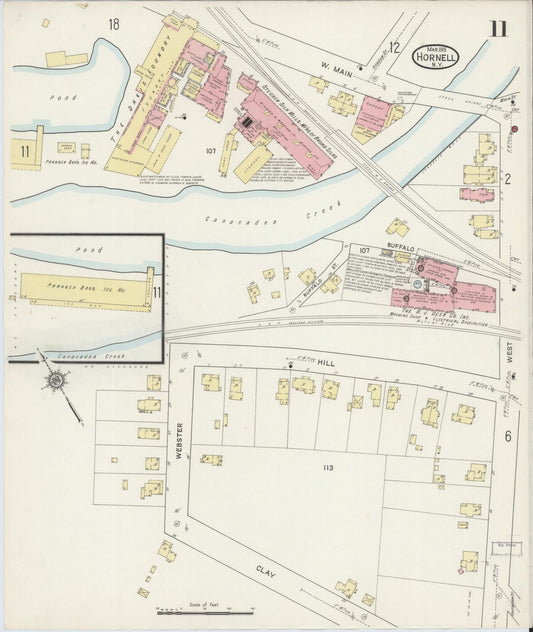 Sanborn Fire Insurance Map from Hornell, Steuben County, New York (1915), Sheet #0011 - Historic Sanborn Fire Insurance Map Print, vintage old map wall art, antique decor, genealogy gift, New York New York map