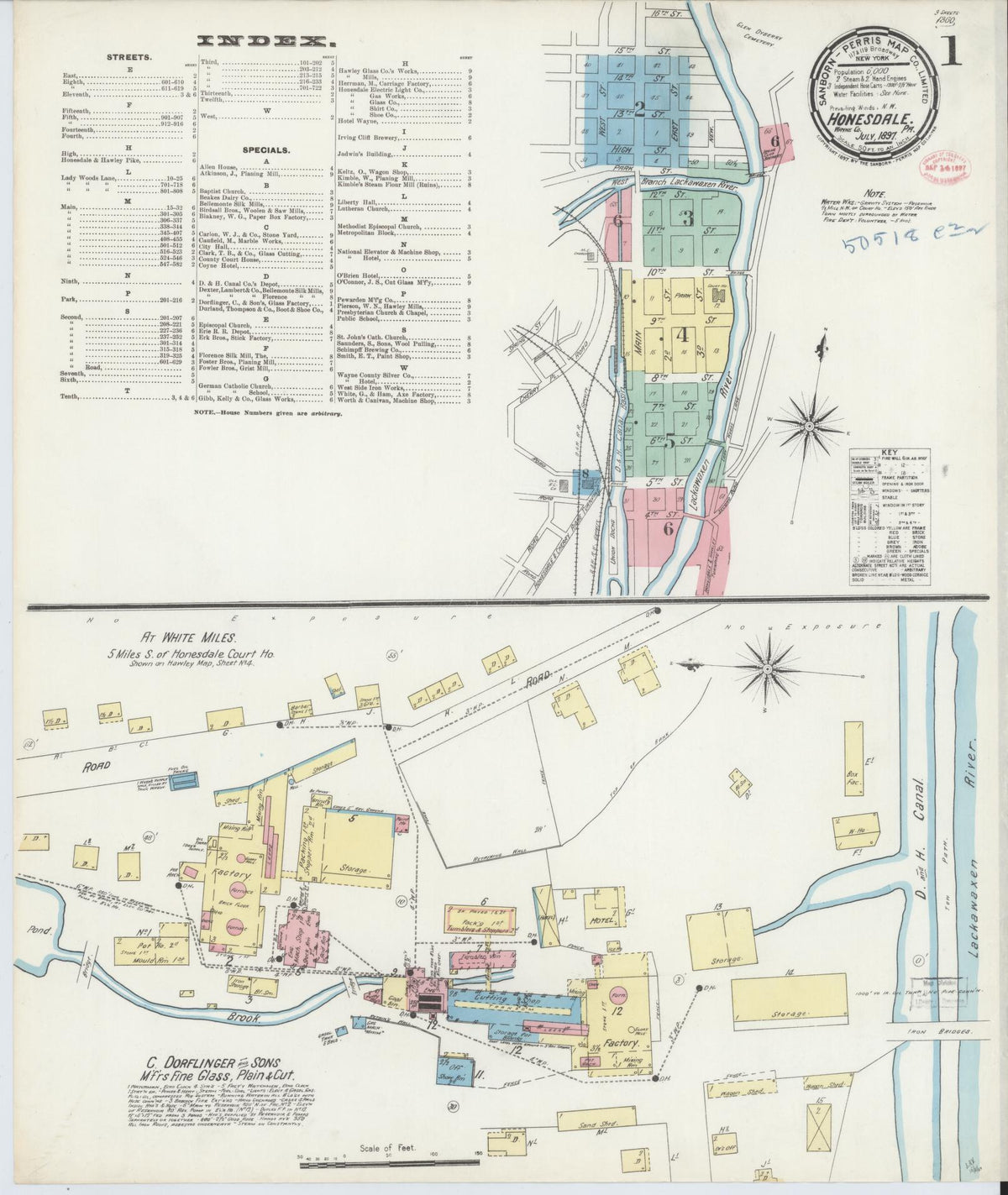 Sanborn Fire Insurance Map from Honesdale, Wayne County, Pennsylvania (1897), Sheet #0001 - Historic Sanborn Fire Insurance Map Print, vintage old map wall art, antique decor, genealogy gift, Pennsylvania Pennsylvania map