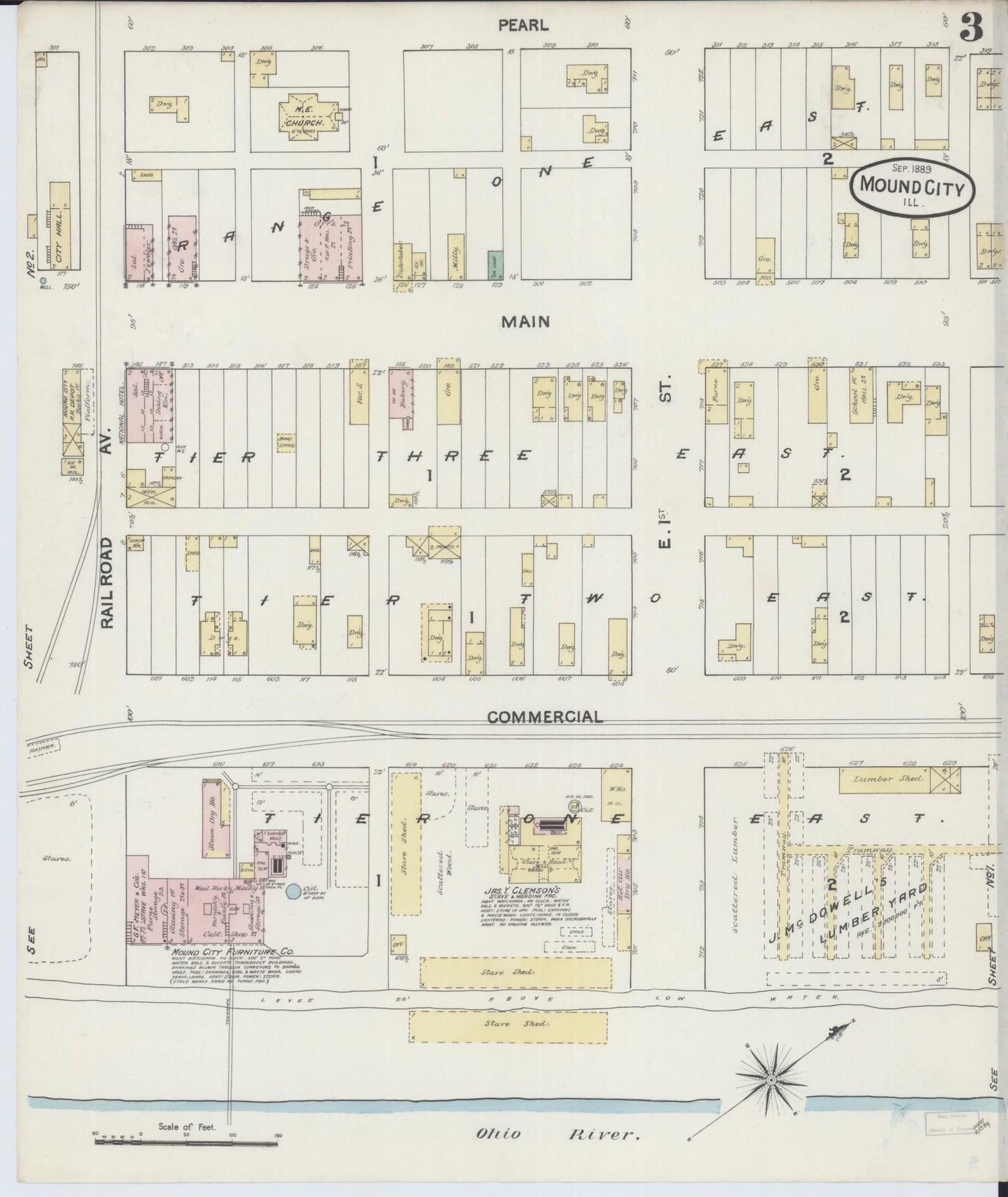 Sanborn Fire Insurance Map from Mound City, Pulaski County, Illinois (1889), Sheet #0003 - Complete Map Set gallery image, historic Sanborn map, vintage wall art, Illinois Illinois