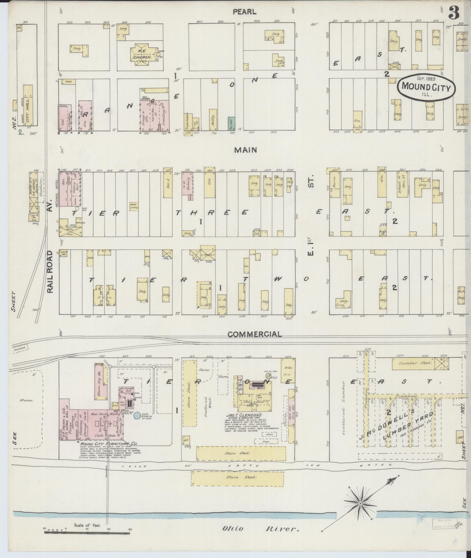 Sanborn Fire Insurance Map from Mound City, Pulaski County, Illinois (1889), Sheet #0003 - Complete Map Set gallery image, historic Sanborn map, vintage wall art, Illinois Illinois