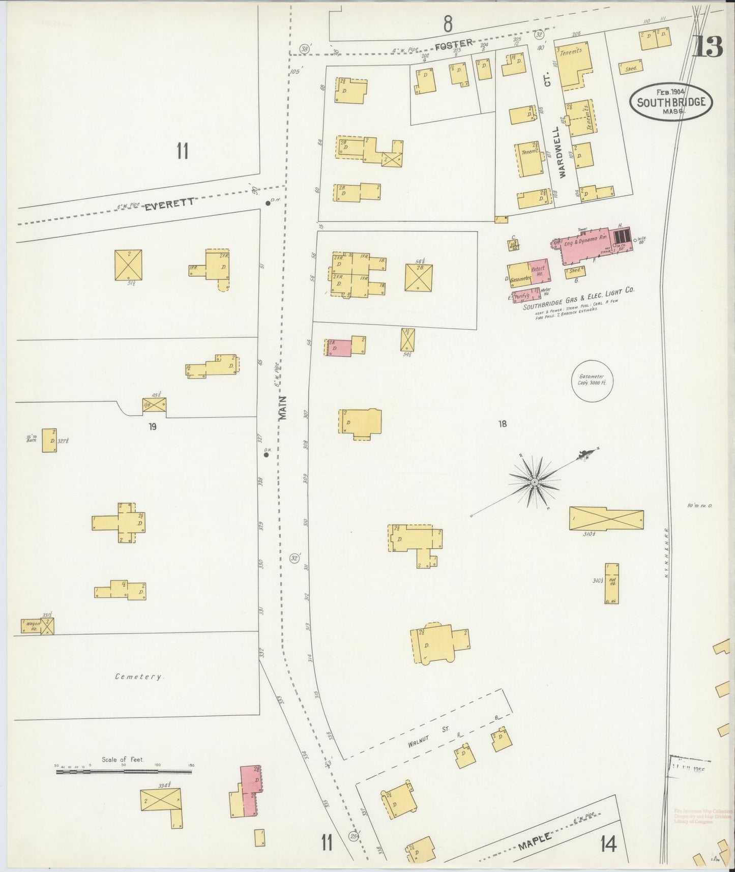 Sanborn Fire Insurance Map from Southbridge, Worcester County, Massachusetts (1904), Sheet #0013 - Historic Sanborn Fire Insurance Map Print, vintage old map wall art, antique decor, genealogy gift, Massachusetts Massachusetts map