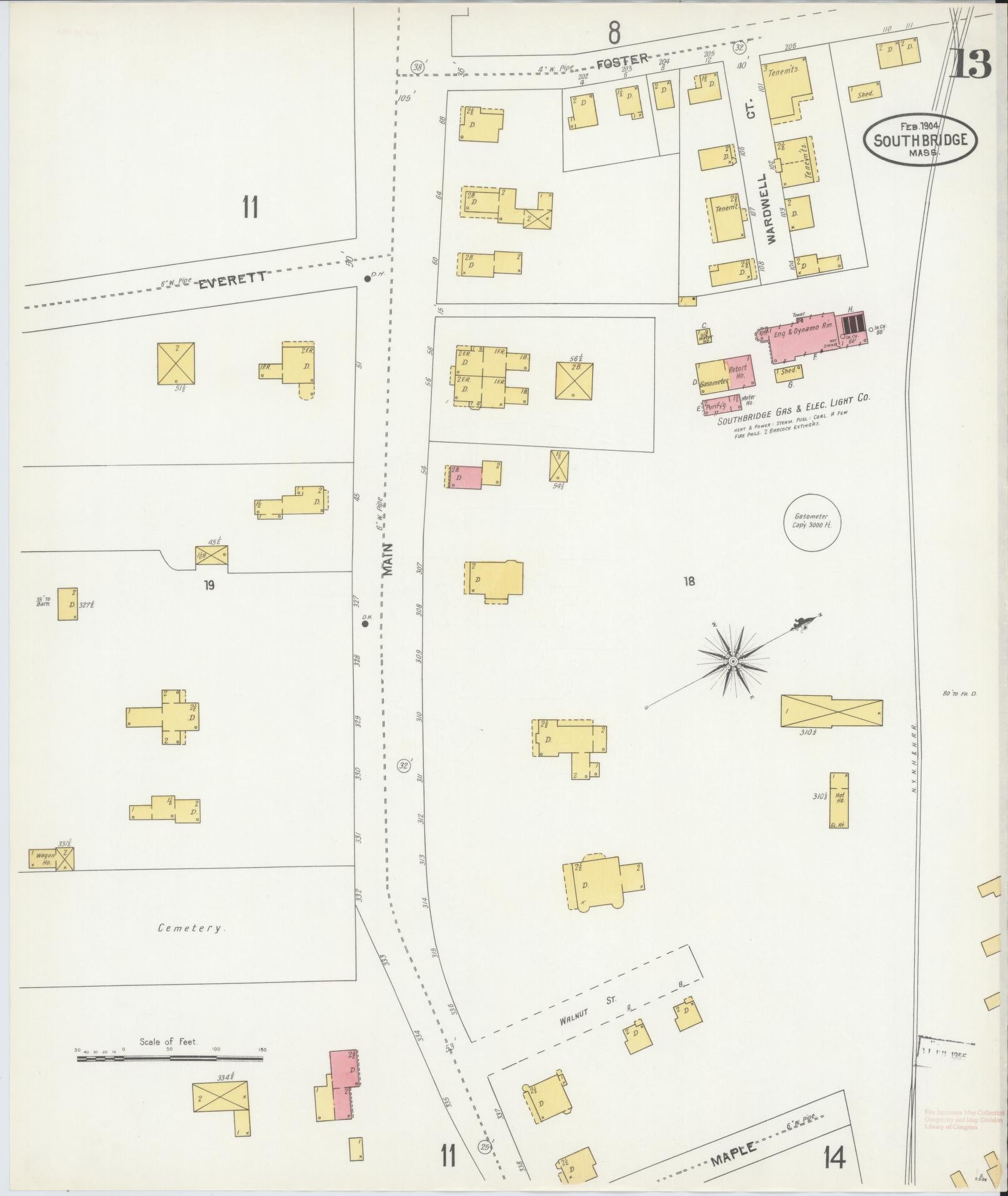 Sanborn Fire Insurance Map from Southbridge, Worcester County, Massachusetts (1904), Sheet #0013 - Historic Sanborn Fire Insurance Map Print, vintage old map wall art, antique decor, genealogy gift, Massachusetts Massachusetts map