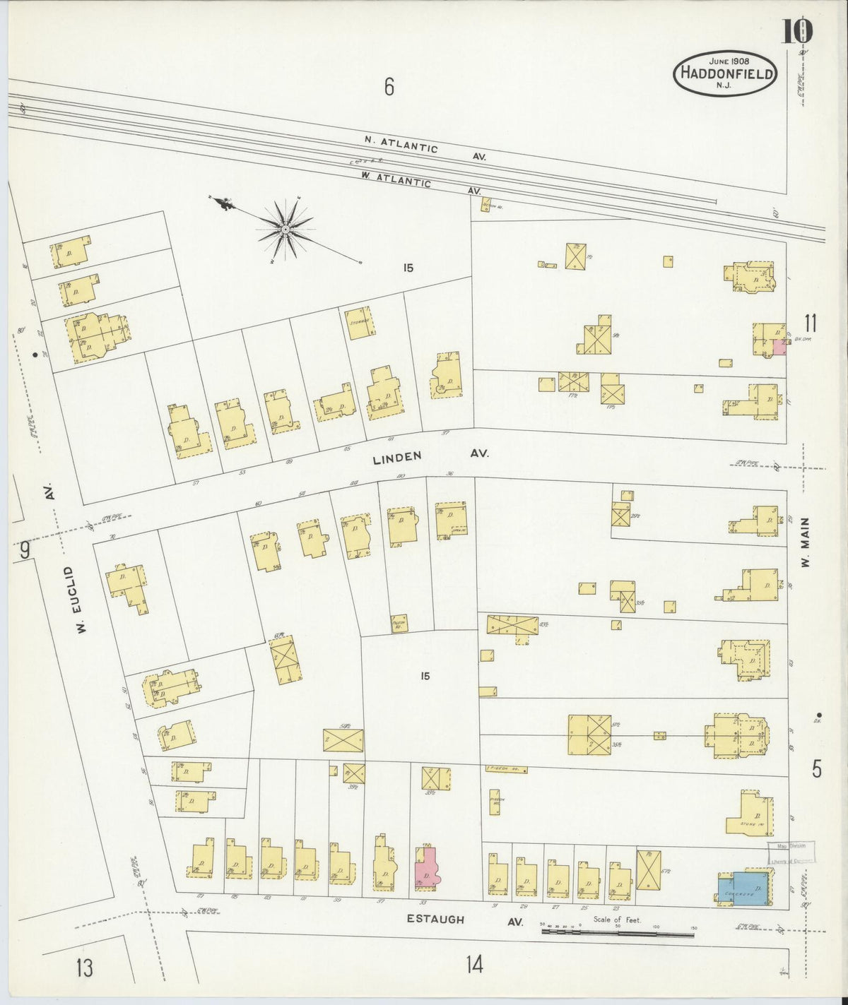 Sanborn Fire Insurance Map from Haddonfield, Camden County, New Jersey (1908), Sheet #0010 - Complete Map Set gallery image, historic Sanborn map, vintage wall art, New Jersey New Jersey