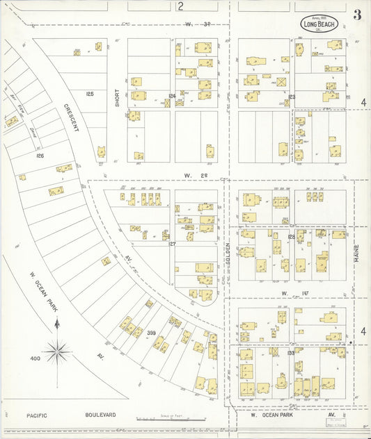Sanborn Fire Insurance Map from Long Beach, Los Angeles County, California (1905), Sheet #0003 - Historic Sanborn Fire Insurance Map Print, vintage old map wall art, antique decor, genealogy gift, California California map