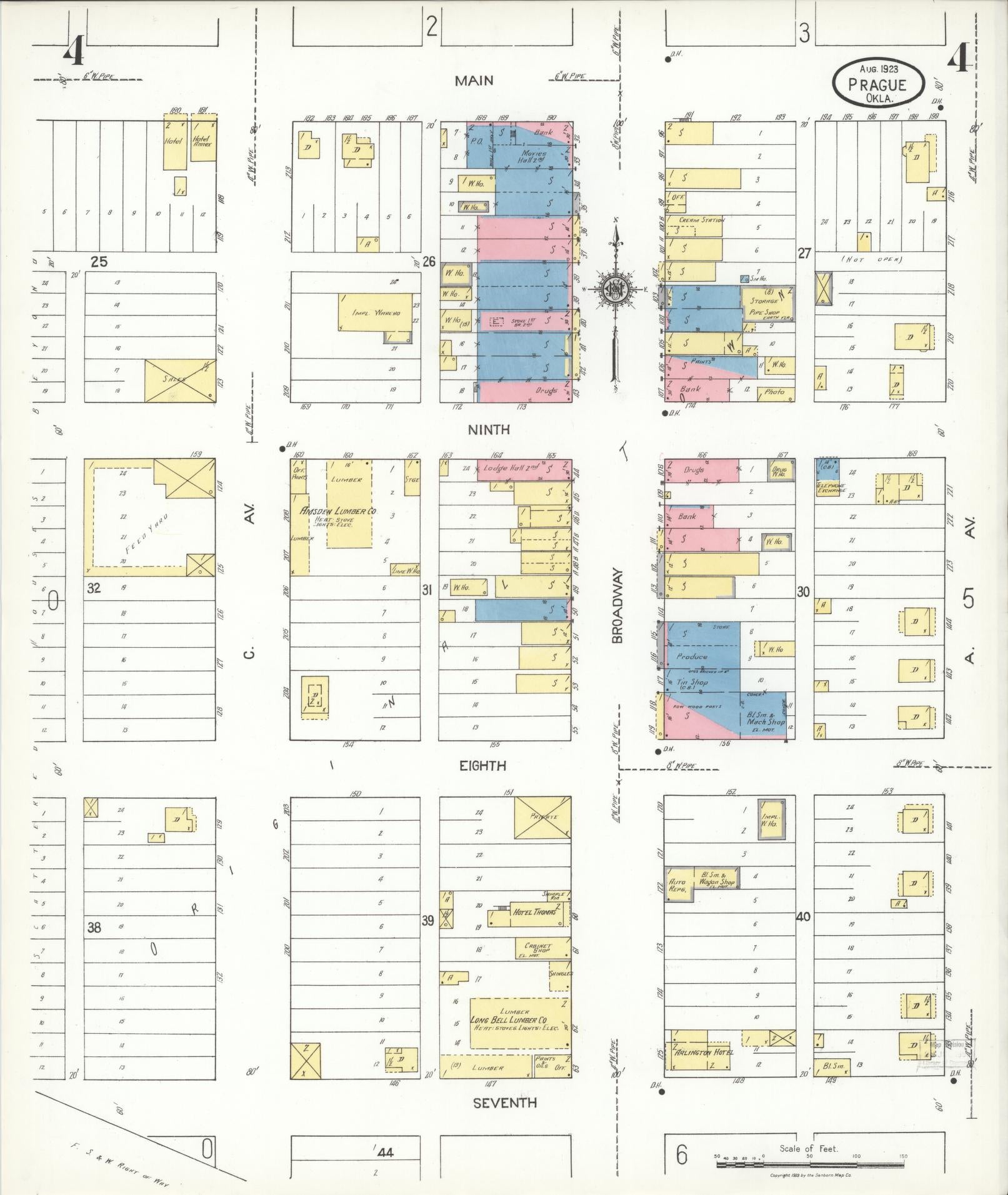 Sanborn Fire Insurance Map from Prague, Lincoln County, Oklahoma (1923), Sheet #0004 - Historic Sanborn Fire Insurance Map Print, vintage old map wall art, antique decor, genealogy gift, Oklahoma Oklahoma map