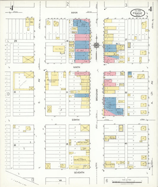 Sanborn Fire Insurance Map from Prague, Lincoln County, Oklahoma (1923), Sheet #0004 - Historic Sanborn Fire Insurance Map Print, vintage old map wall art, antique decor, genealogy gift, Oklahoma Oklahoma map