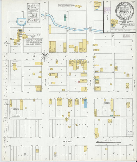 Sanborn Fire Insurance Map from Indianola, Pittsburg County, Oklahoma (1904), Sheet #0001 - Historic Sanborn Fire Insurance Map Print, vintage old map wall art, antique decor, genealogy gift, Oklahoma Oklahoma map