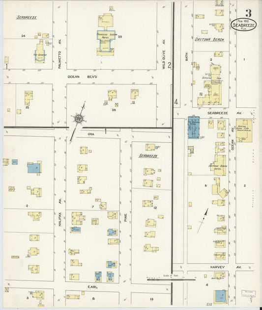 Sanborn Fire Insurance Map from Seabreeze, Volusia County, Florida (1912), Sheet #0003 - Historic Sanborn Fire Insurance Map Print, vintage old map wall art, antique decor, genealogy gift, Florida Florida map
