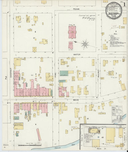 Sanborn Fire Insurance Map from Bastrop, Bastrop County, Texas (1896), Sheet #0001 - Complete Map Set gallery image, historic Sanborn map, vintage wall art, Texas Texas