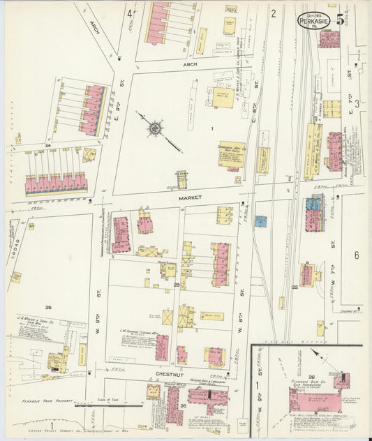 Sanborn Fire Insurance Map from Perkasie, Bucks County, Pennsylvania (1913), Sheet #0005 - Historic Sanborn Fire Insurance Map Print, vintage old map wall art, antique decor, genealogy gift, Pennsylvania Pennsylvania map