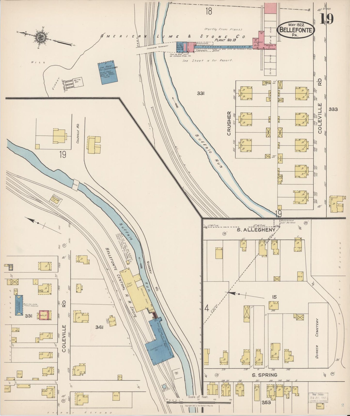 Sanborn Fire Insurance Map from Bellefonte, Centre County, Pennsylvania (1922), Sheet #0019 - Historic Sanborn Fire Insurance Map Print, vintage old map wall art, antique decor, genealogy gift, Pennsylvania Pennsylvania map