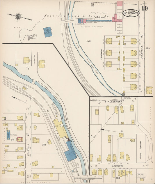 Sanborn Fire Insurance Map from Bellefonte, Centre County, Pennsylvania (1922), Sheet #0019 - Historic Sanborn Fire Insurance Map Print, vintage old map wall art, antique decor, genealogy gift, Pennsylvania Pennsylvania map