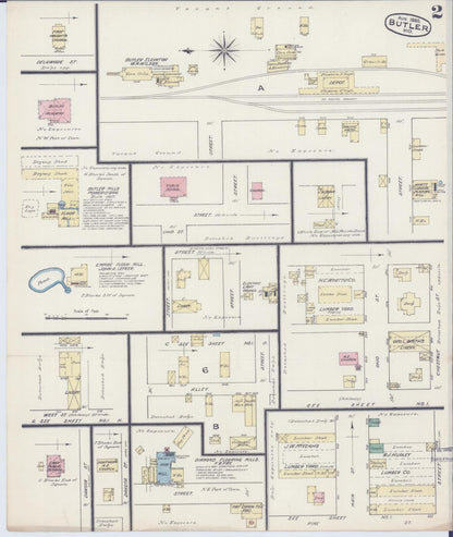 Sanborn Fire Insurance Map from Butler, Bates County, Missouri (1885), Sheet #0002 - Complete Map Set gallery image, historic Sanborn map, vintage wall art, Missouri Missouri