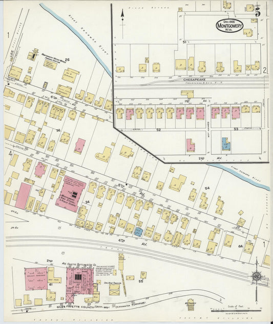 Sanborn Fire Insurance Map from Montgomery, Fayette County, West Virginia (1920), Sheet #0005 - Historic Sanborn Fire Insurance Map Print, vintage old map wall art, antique decor, genealogy gift, West Virginia West Virginia map