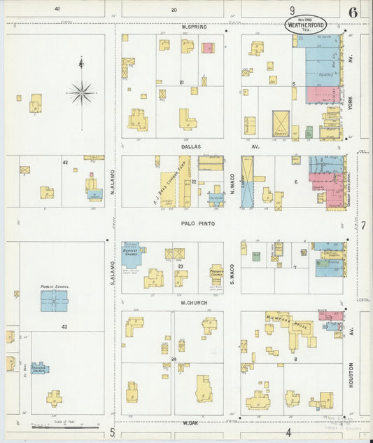 Sanborn Fire Insurance Map from Weatherford, Parker County, Texas (1900), Sheet #0006 - Historic Sanborn Fire Insurance Map Print, vintage old map wall art, antique decor, genealogy gift, Texas Texas map