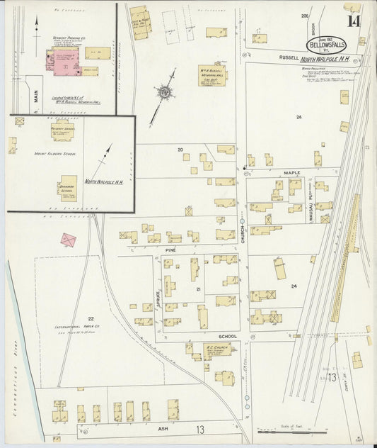 Sanborn Fire Insurance Map from Bellows Falls, Windham County, Vermont (1912), Sheet #0014 - Historic Sanborn Fire Insurance Map Print, vintage old map wall art, antique decor, genealogy gift, Vermont Vermont map