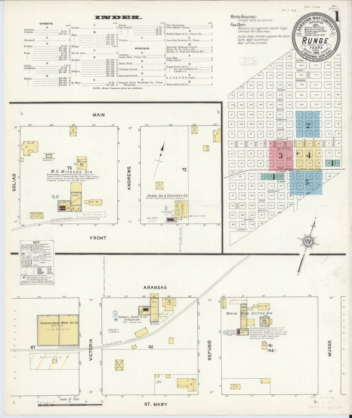Sanborn Fire Insurance Map from Runge, Karnes County, Texas (1912), Sheet #0001 - Complete Map Set gallery image, historic Sanborn map, vintage wall art, Texas Texas