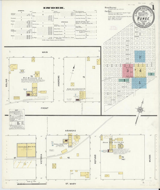 Sanborn Fire Insurance Map from Runge, Karnes County, Texas (1912), Sheet #0001 - Complete Map Set gallery image, historic Sanborn map, vintage wall art, Texas Texas