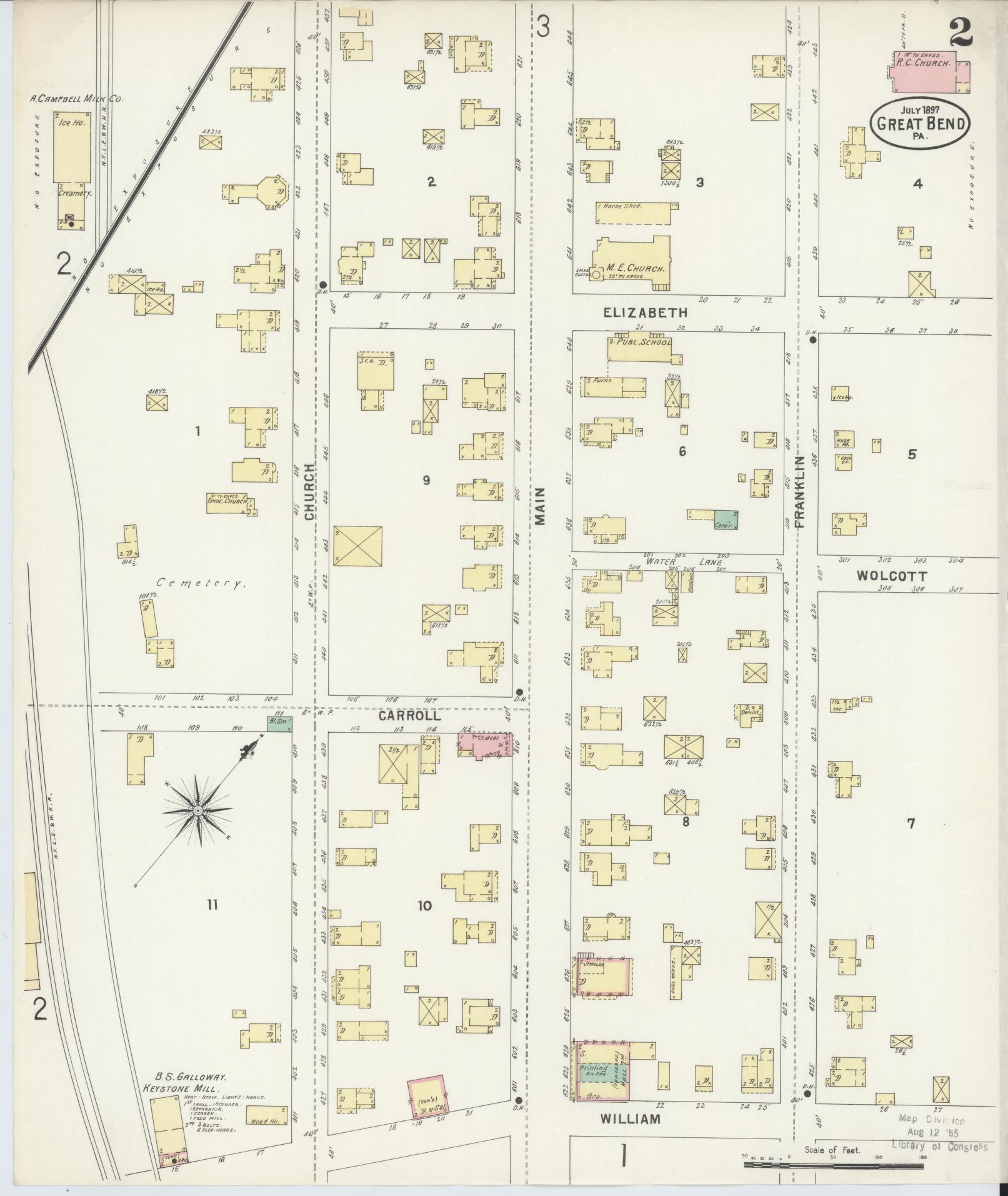 Sanborn Fire Insurance Map from Great Bend, Susquehanna County, Pennsylvania (1897), Sheet #0002 - Historic Sanborn Fire Insurance Map Print, vintage old map wall art, antique decor, genealogy gift, Pennsylvania Pennsylvania map