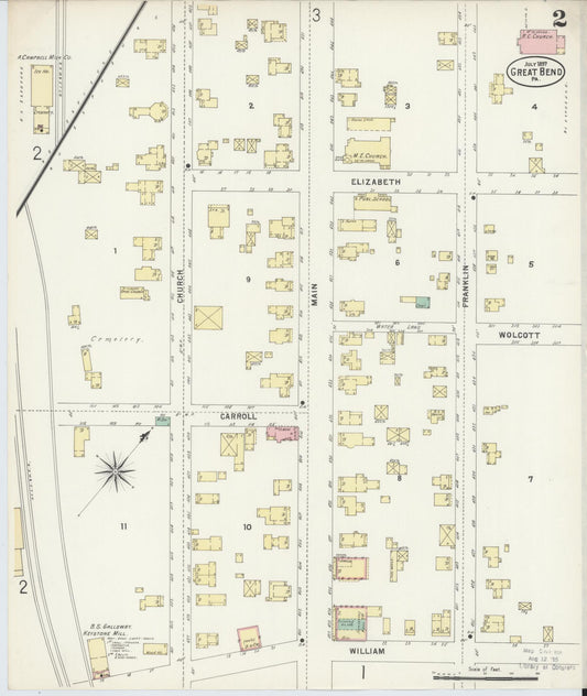 Sanborn Fire Insurance Map from Great Bend, Susquehanna County, Pennsylvania (1897), Sheet #0002 - Historic Sanborn Fire Insurance Map Print, vintage old map wall art, antique decor, genealogy gift, Pennsylvania Pennsylvania map