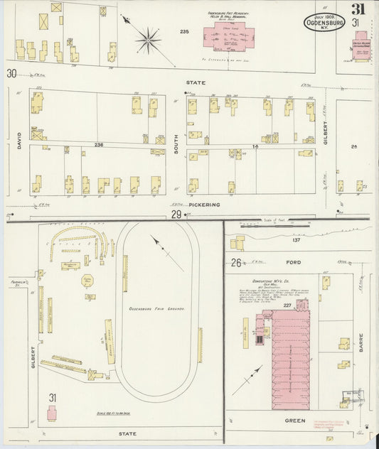 Sanborn Fire Insurance Map from Ogdensburg, St. Lawrence County, New York (1909), Sheet #0031 - Historic Sanborn Fire Insurance Map Print, vintage old map wall art, antique decor, genealogy gift, New York New York map
