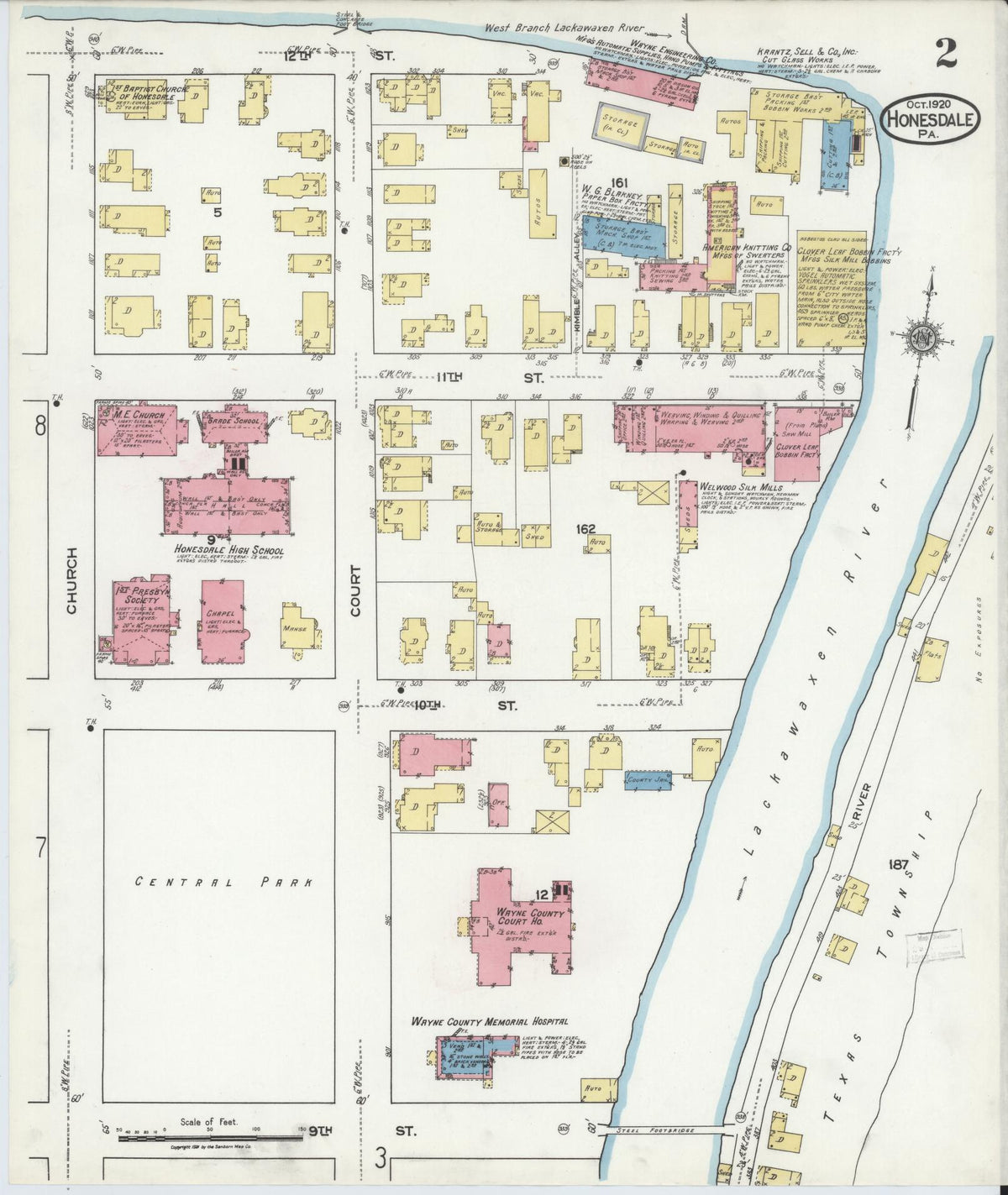 Sanborn Fire Insurance Map from Honesdale, Wayne County, Pennsylvania (1920), Sheet #0002 - Complete Map Set gallery image, historic Sanborn map, vintage wall art, Pennsylvania Pennsylvania