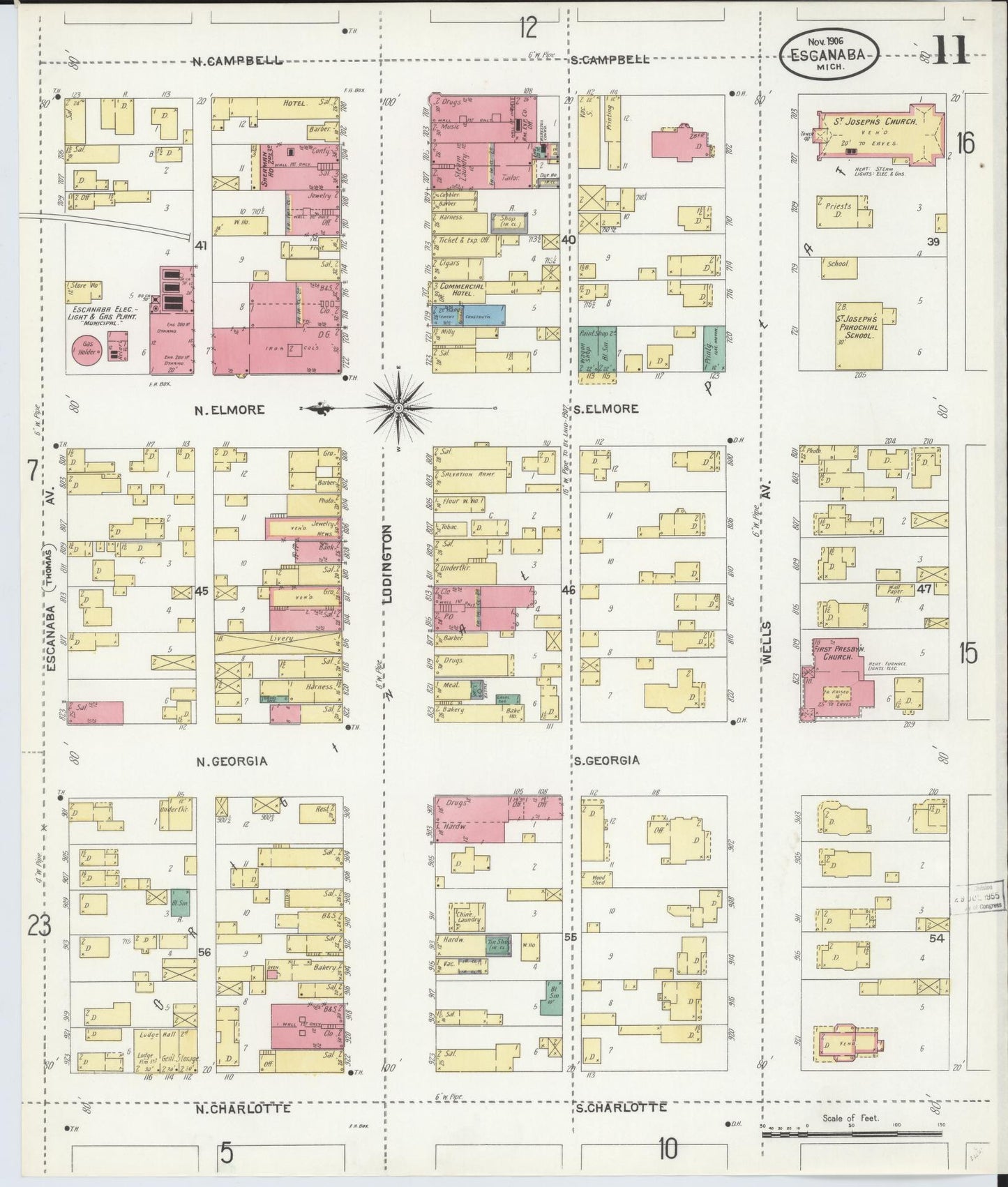 Sanborn Fire Insurance Map from Escanaba, Delta County, Michigan (1906), Sheet #0011 - Complete Map Set gallery image, historic Sanborn map, vintage wall art, Michigan Michigan