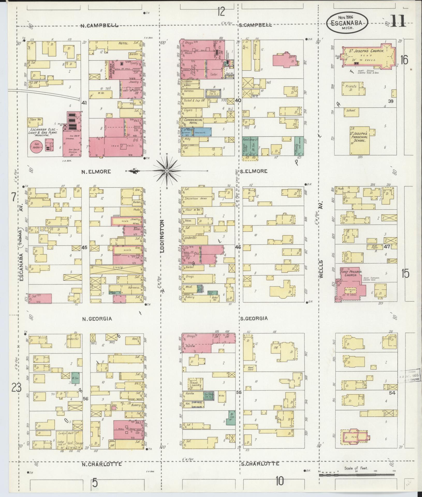 Sanborn Fire Insurance Map from Escanaba, Delta County, Michigan (1906), Sheet #0011 - Complete Map Set gallery image, historic Sanborn map, vintage wall art, Michigan Michigan
