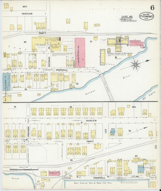 Sanborn Fire Insurance Map from Piedmont, Mineral County, West Virginia (1907), Sheet #0006 - Historic Sanborn Fire Insurance Map Print, vintage old map wall art, antique decor, genealogy gift, West Virginia West Virginia map