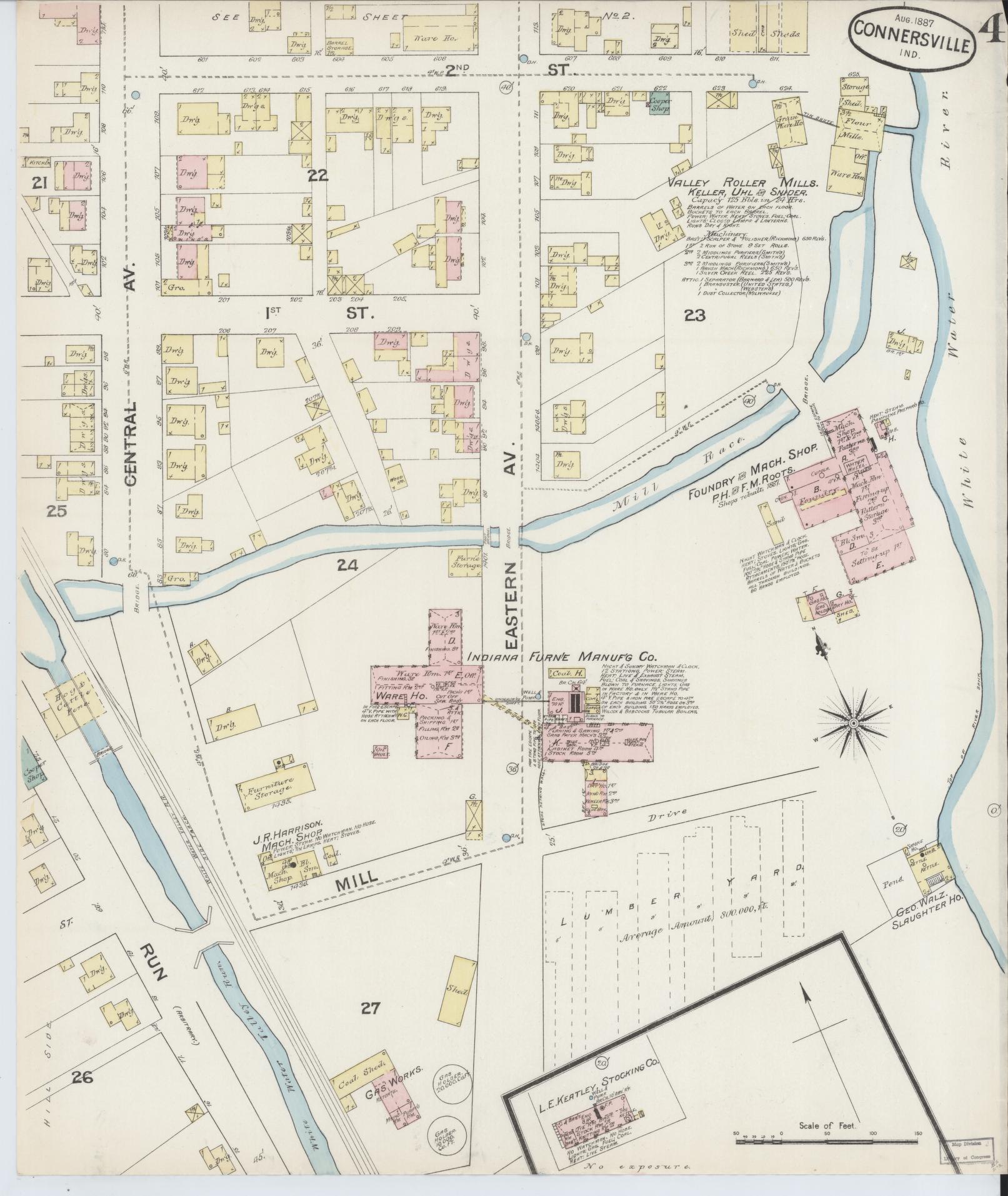 Sanborn Fire Insurance Map from Connersville, Fayette County, Indiana (1887), Sheet #0004 - Complete Map Set gallery image, historic Sanborn map, vintage wall art, Indiana Indiana