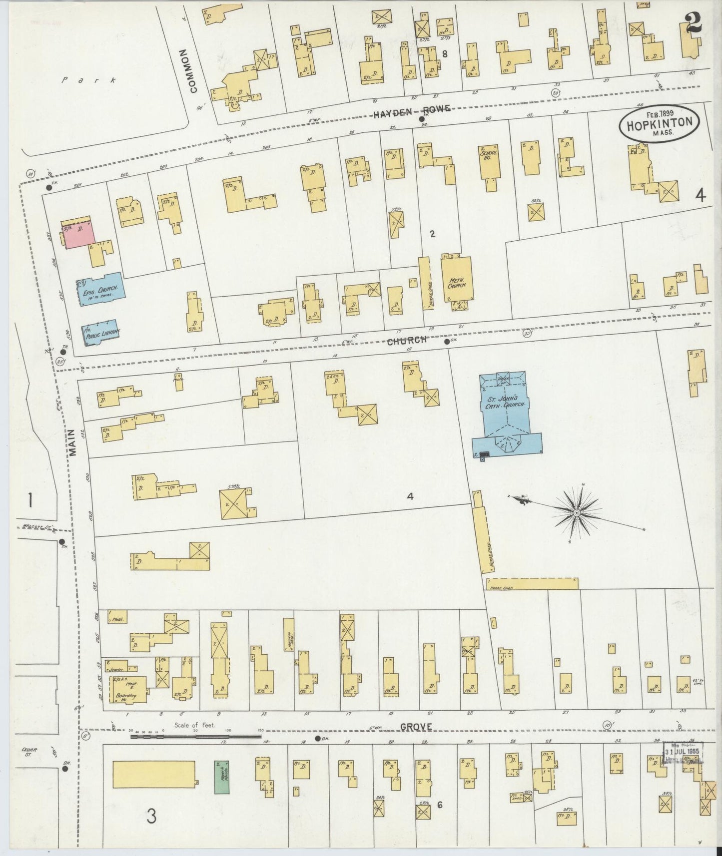 Sanborn Fire Insurance Map from Hopkinton, Middlesex County, Massachusetts (1899), Sheet #0002 - Complete Map Set gallery image, historic Sanborn map, vintage wall art, Massachusetts Massachusetts