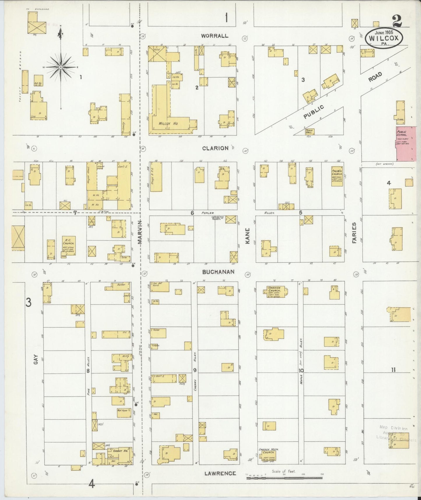 Sanborn Fire Insurance Map from Wilcox, Elk County, Pennsylvania (1905), Sheet #0002 - Historic Sanborn Fire Insurance Map Print, vintage old map wall art, antique decor, genealogy gift, Pennsylvania Pennsylvania map